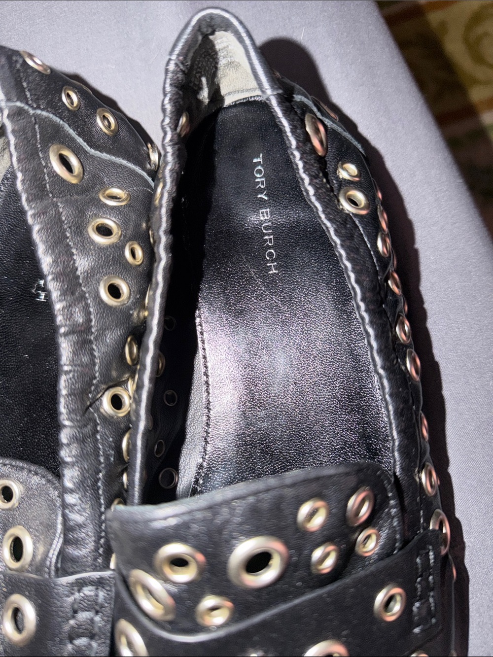 Tory Burch Black Leather eyelet ballet loafers size 9 - Picture 5 of 10